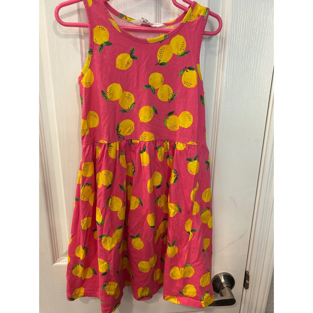 H&M Dress Pink Lemon Print Sleeveless Cotton Blend Summer Casual Girls bin A